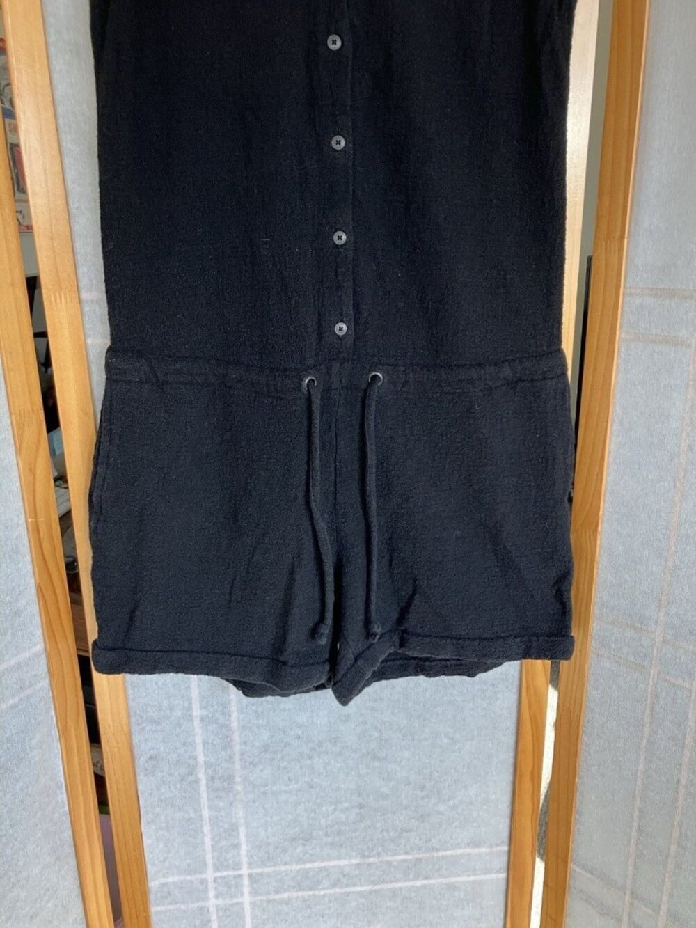 Madewell Short Black Romper Sleeveless Pockets Tie Waist, Cotton Knit Size XXS - Picture 4 of 10